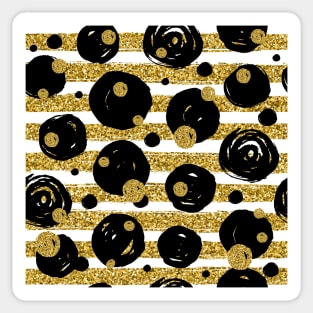 Glitter Chic Pattern 06 | Black Polka Dots and Gold Lines Sticker